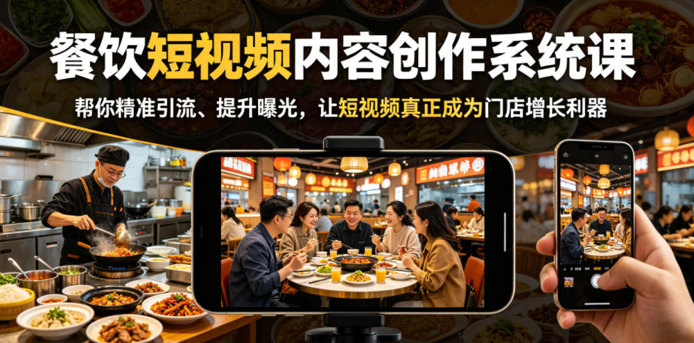 餐饮短视频内容创作系统课，帮你精准引流、提升曝光，让短视频真正成为门店增长利器-hcnxn
