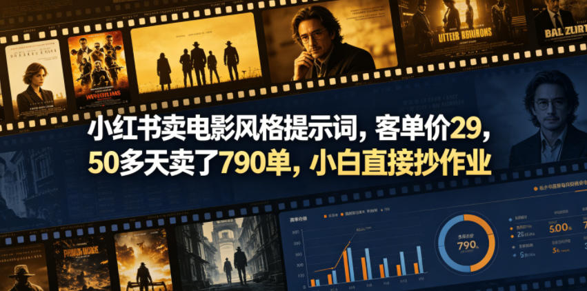 小红书卖电影风格提示词，客单价29，50多天卖了790单，小白直接抄作业！-hcnxn