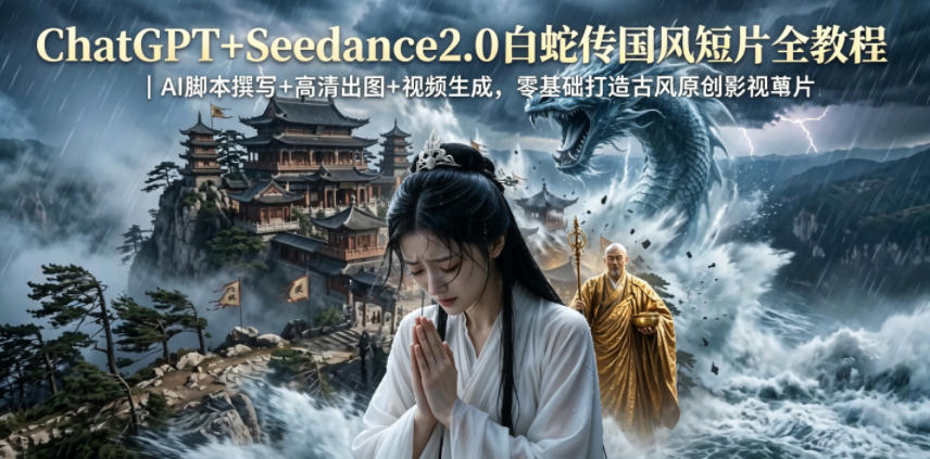 ChatGPT+Seedance2.0白蛇传国风短片全教程｜AI脚本撰写+高清出图+视频生成，零基础打造古风原创影视短片-hcnxn