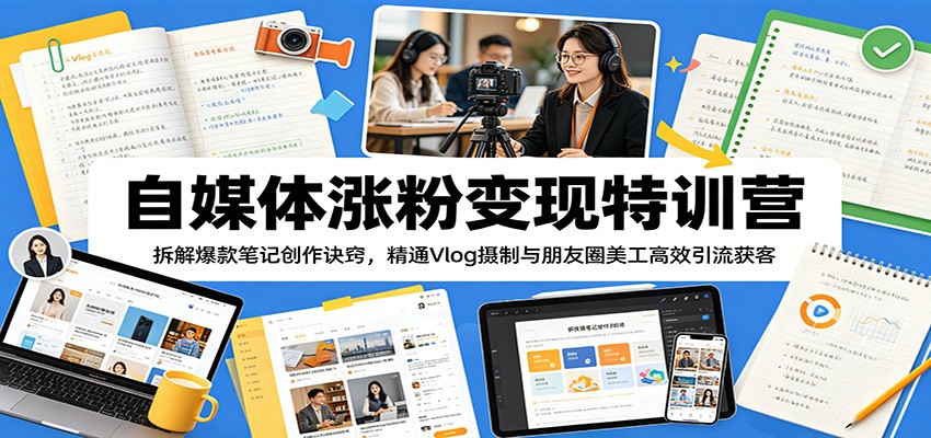 自媒体涨粉变现特训营：拆解爆款笔记创作诀窍，精通Vlog摄制与朋友圈美工高效引流获客-hcnxn