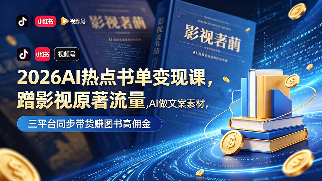 2026AI热点书单变现课，蹭影视原著流量，AI做文案素材，三平台同步带货赚图书高佣金-hcnxn