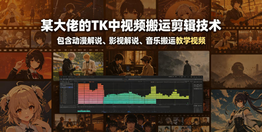 某大佬的TK中视频搬运剪辑技术，包含动漫解说、影视解说、音乐搬运教学视频-hcnxn