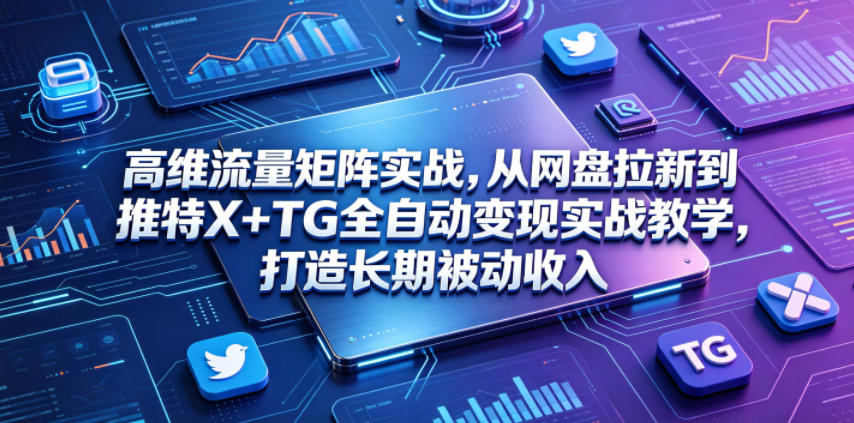 高维流量矩阵实战，从网盘拉新到推特X+TG全自动变现实战教学，打造长期被动收入-hcnxn