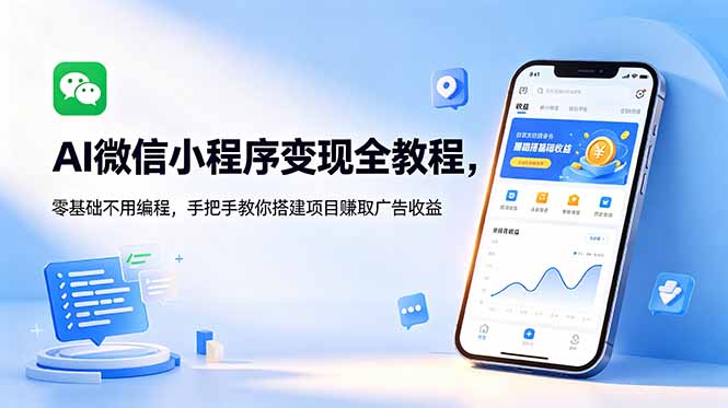 AI微信小程序变现全教程，零基础不用编程，手把手教你搭建项目赚取广告收益-hcnxn