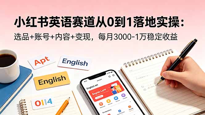 小红书英语赛道从0到1落地实操：选品+账号+内容+变现，每月3000-1万稳定收益-hcnxn
