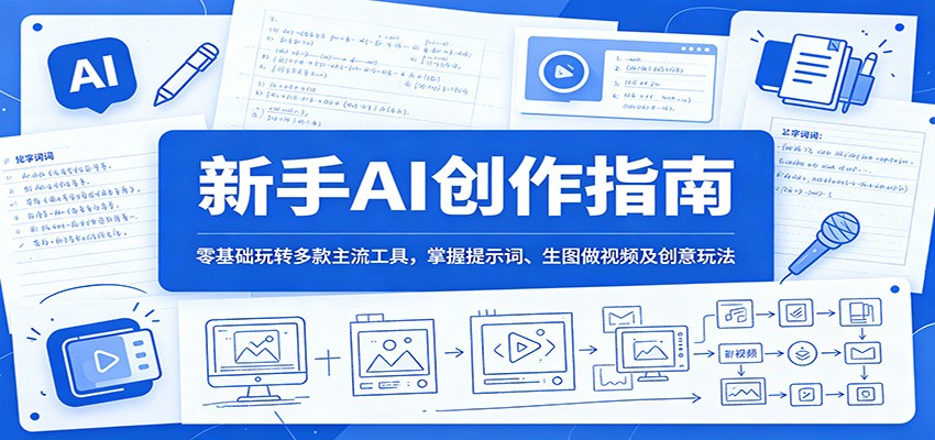 新手AI创作指南：零基础玩转多款主流工具，掌握提示词、生图做视频及创意玩法-hcnxn