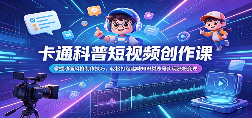 卡通科普短视频创作课：掌握动画风格制作技巧，轻松打造趣味知识类账号实现涨粉变现-hcnxn