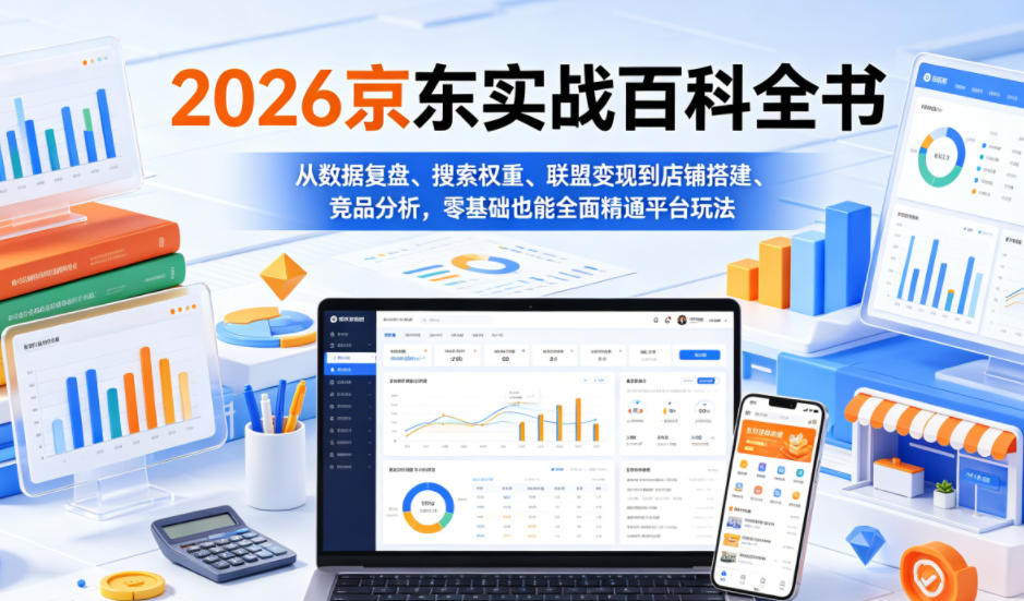 2026京东实战百科全书，从数据复盘、搜索权重、联盟变现到店铺搭建、竞品分析，零基础也能全面精通平台玩法-hcnxn