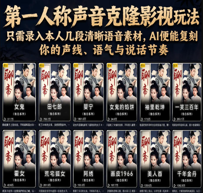 第一人称声音克隆影视玩法，只需录入本人几段清晰语音素材，AI便能复刻你的声线、语气与说话节奏-hcnxn