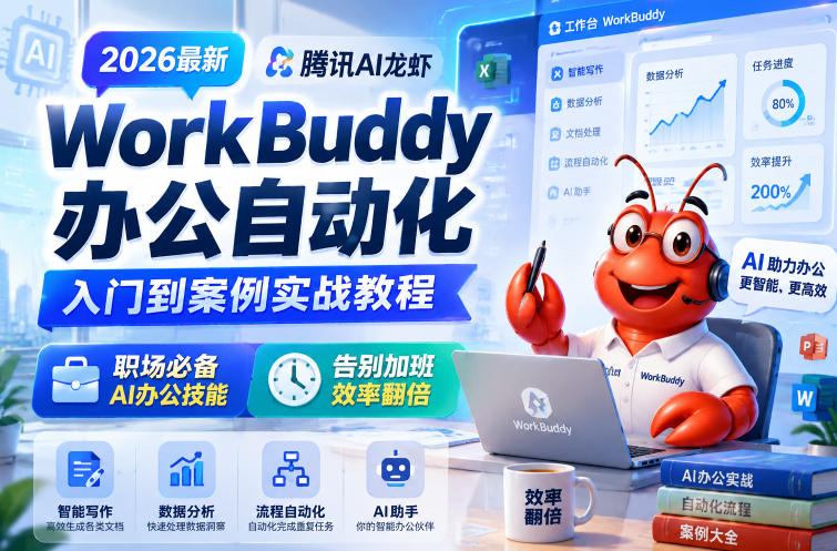 2026最新腾讯AI龙虾WorkBuddy办公自动化入门到案例实战教程，职场必备AI办公技能，告别加班，效率翻倍-hcnxn