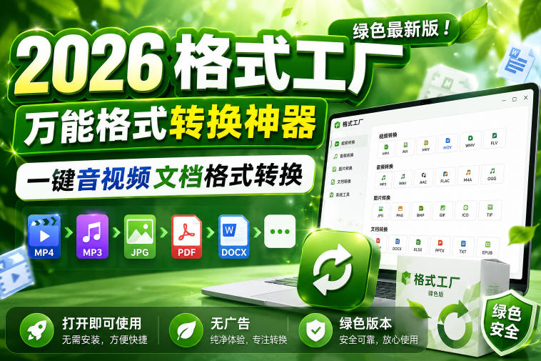 2026格式工厂绿色最新版！万能格式转换神器，一键音视频文档格式转换，打开即可使用，无广告绿色版本-hcnxn