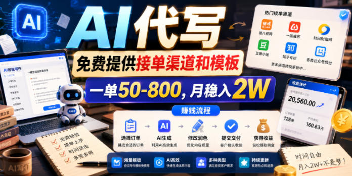 AI代写，免费提供接单渠道和模板，一单50-800，月稳入2W【揭秘】-hcnxn