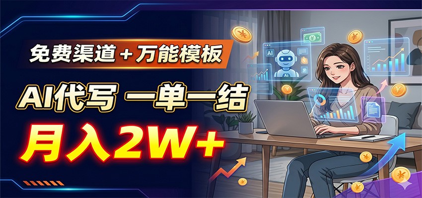 免费渠道+万能模板，AI代写一单一结，月入2W+-hcnxn