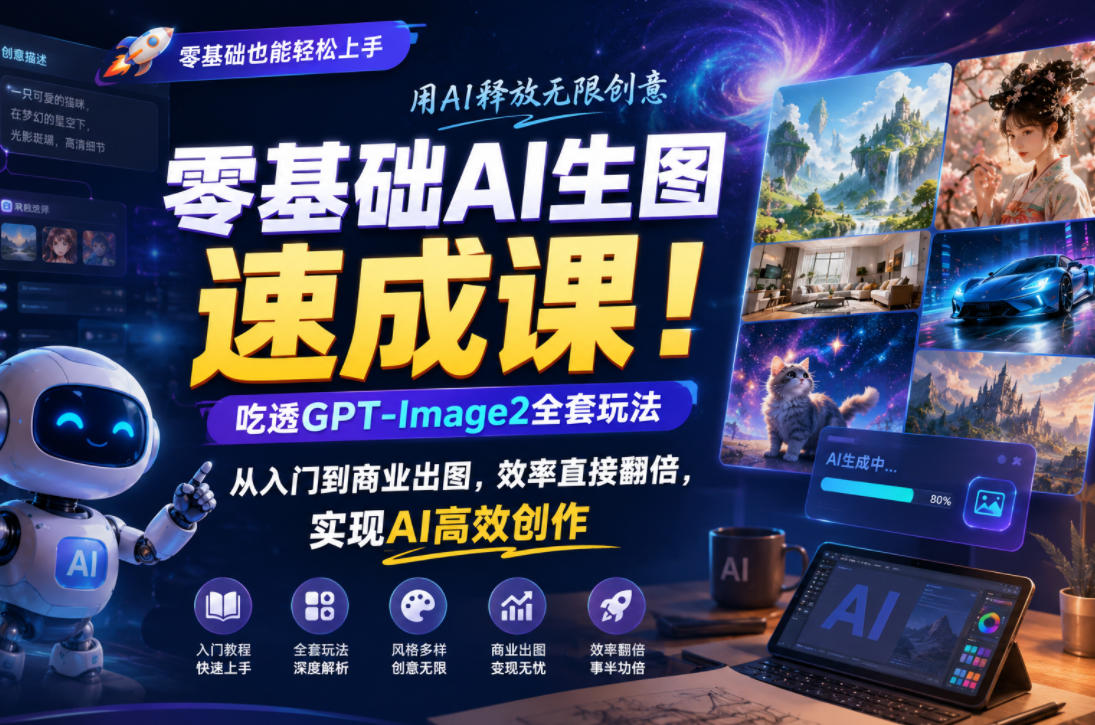 零基础AI生图速成课！吃透GPT-Image2全套玩法，从入门到商业出图，效率直接翻倍，实现AI高效创作-hcnxn