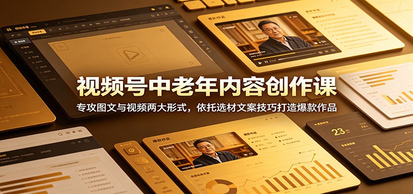 视频号中老年内容创作课：专攻图文与视频两大形式，依托选材文案技巧打造爆款作品-hcnxn