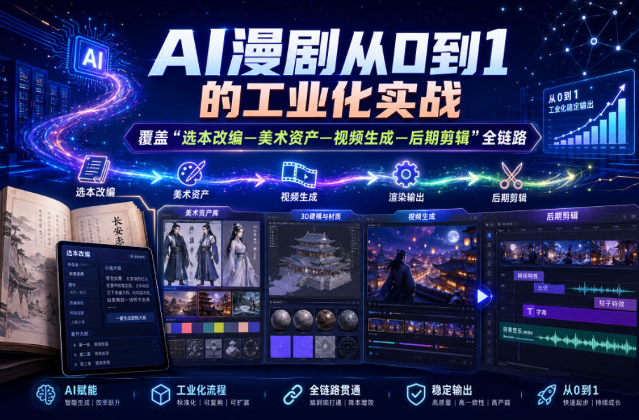 AI漫剧从0到1的工业化实战，覆盖“选本改编—美术资产—视频生成—后期剪辑”全链路(更新6月)-hcnxn