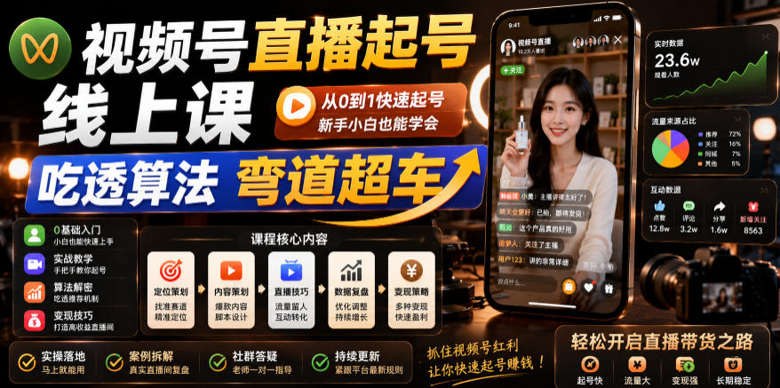 视频号直播起号线上课，吃透算法弯道超车(2026年6月)-hcnxn