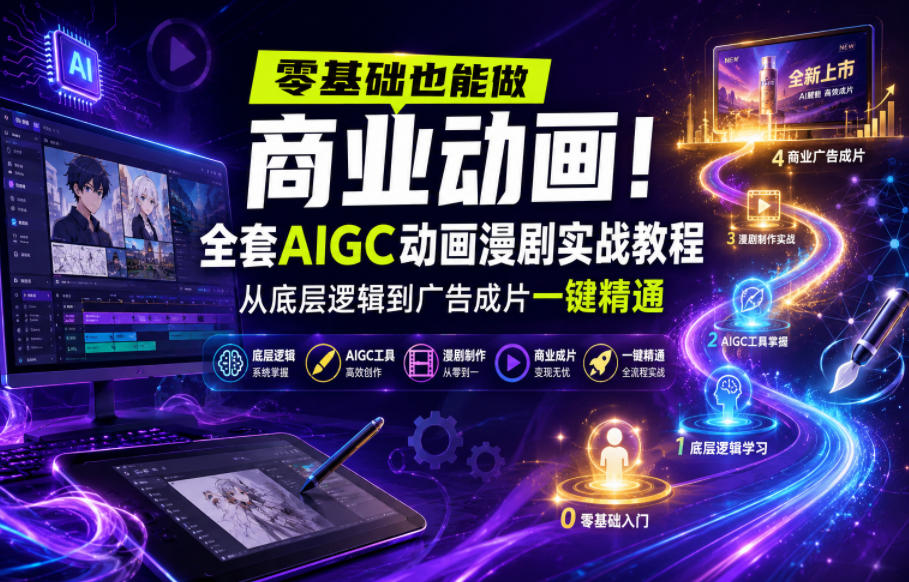零基础也能做商业动画！全套AIGC动画漫剧实战教程，从底层逻辑到广告成片一键精通-hcnxn