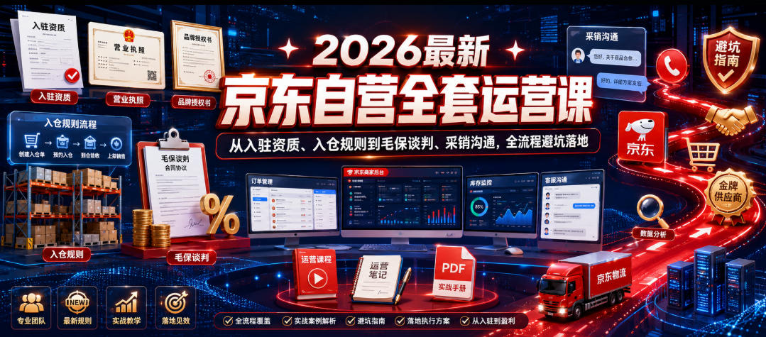 2026最新京东自营全套运营课，从入驻资质、入仓规则到毛保谈判、采销沟通，全流程避坑落地-hcnxn