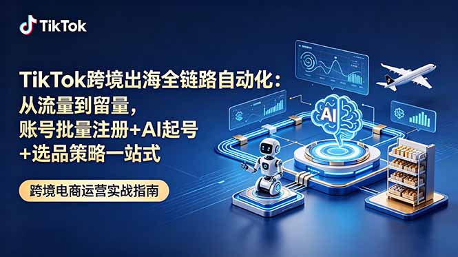 TikTok跨境出海全链路自动化：从流量到留量，账号批量注册+AI起号+选品策略一站式-hcnxn