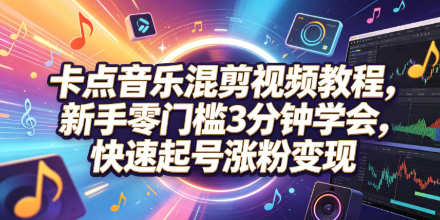 卡点音乐混剪视频教程，新手零门槛3分钟学会，快速起号涨粉变现-hcnxn