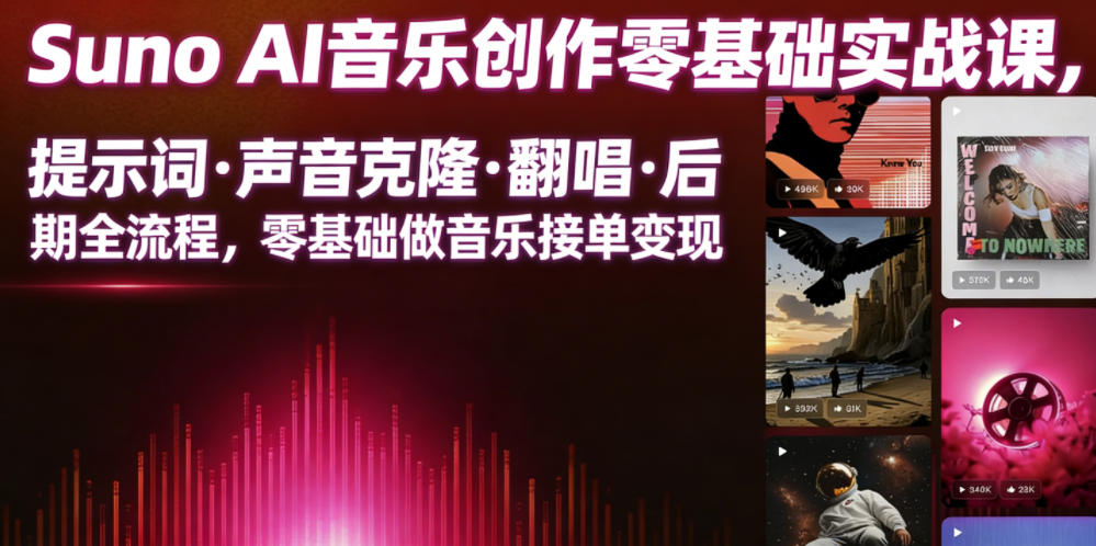 Suno AI音乐创作实战课，提示词・声音克隆・翻唱・后期全流程，零基础做音乐接单变现-hcnxn
