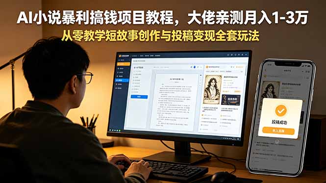AI小说暴利搞钱项目教程，大佬亲测月入1-3万，从零教学短故事创作与投稿变现全套玩法-hcnxn