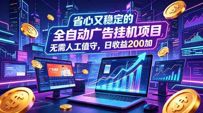 全自动广告挂机项目，全程无需人工值守。稳定创收每日收益200+-hcnxn