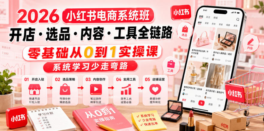 2026小红书电商系统班开店・选品・内容・工具全链路，零基础从0到1实操课，系统学习少走弯路-hcnxn