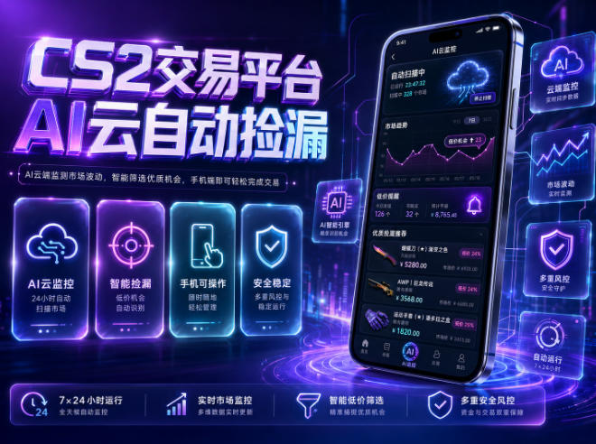 CS2交易平台AI云自动捡漏，多年稳定运行，无需手机，支持任何形式验证，日入300+【揭秘】-hcnxn