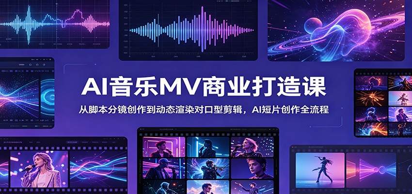 AI音乐MV商业打造课：从脚本分镜创作到动态渲染对口型剪辑，AI短片创作全流程-hcnxn