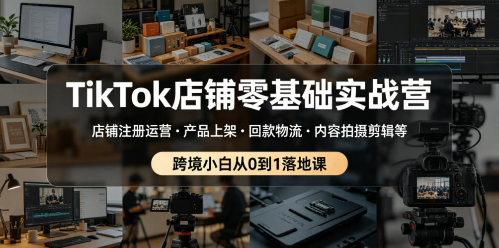 TikTok店铺零基础实战营，店铺注册运营・产品上架・回款物流・内容拍摄剪辑等 ，跨境小白从0到1落地课-hcnxn