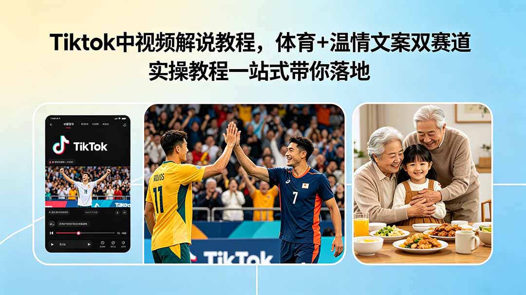 Tiktok中视频解说教程，体育+温情文案双赛道实操教程一站式带你落地-hcnxn