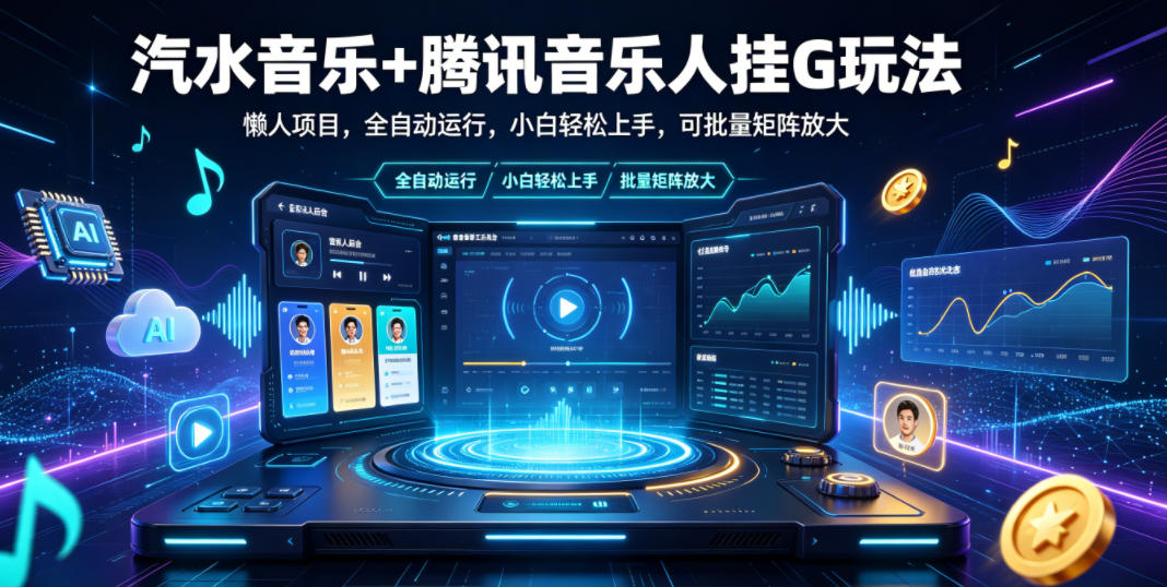 汽水音乐+腾讯音乐人挂G玩法，懒人项目，全自动运行，小白轻松上手，可批量矩阵放大【揭秘】-hcnxn