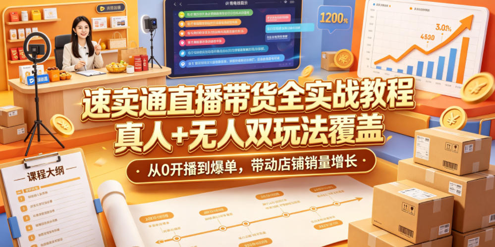 速卖通直播带货全实战教程，真人+无人双玩法覆盖，从0开播到爆单，带动店铺销量增长-hcnxn