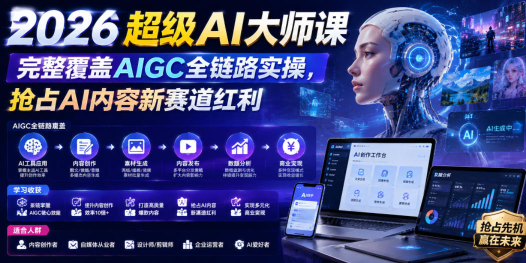 2026超级AI大师课，完整覆盖AIGC全链路实操，抢占AI内容新赛道红利-hcnxn