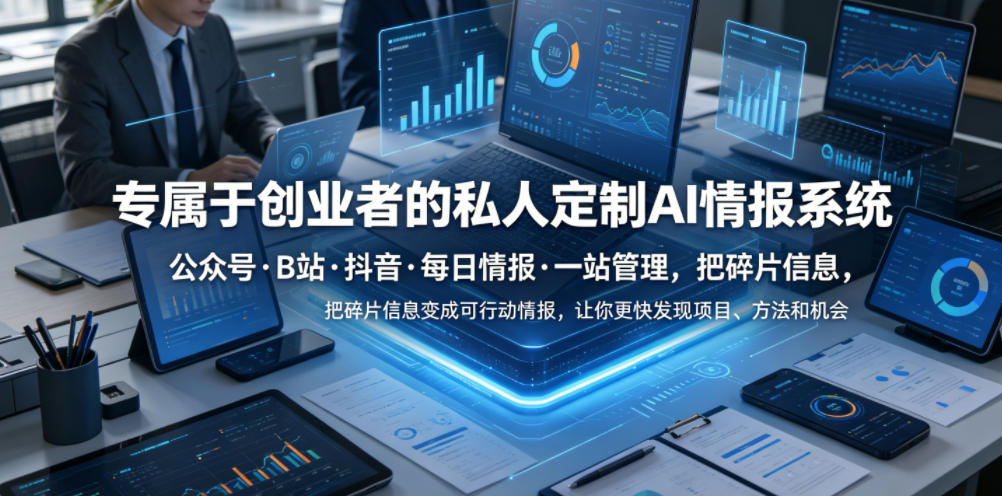 专属于创业者的私人定制AI情报系统，公众号·B站·抖音·每日情报·一站管理，把碎片信息变成可行动情报，让你更快发现项目、方法和机会-hcnxn