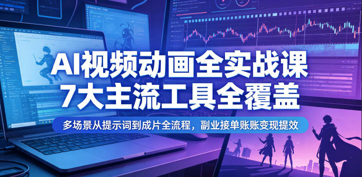 AI视频动画全实战课，7大主流工具全覆盖，多场景从提示词到成片全流程，副业接单账号变现提效-hcnxn