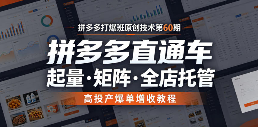 拼多多打爆班原创技术第60期，拼多多直通车，起量・矩阵・全店托管，高投产爆单增收教程-hcnxn