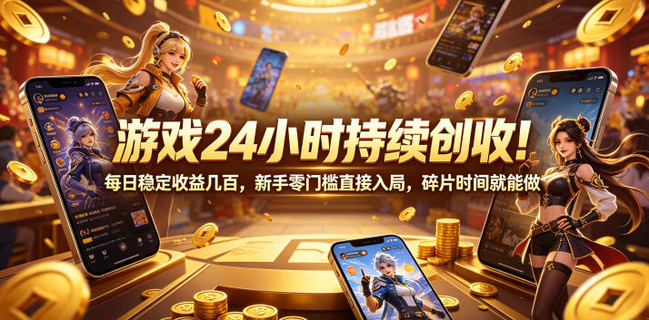 游戏24小时持续创收！每日稳定收益几百，新手零门槛直接入局，碎片时间就能做【揭秘】-hcnxn