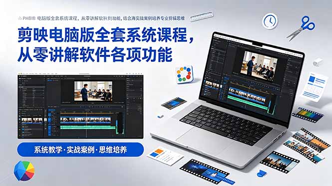 剪映电脑版全套系统课程，从零讲解软件各项功能，结合海量实战案例培养专业剪辑思维-hcnxn