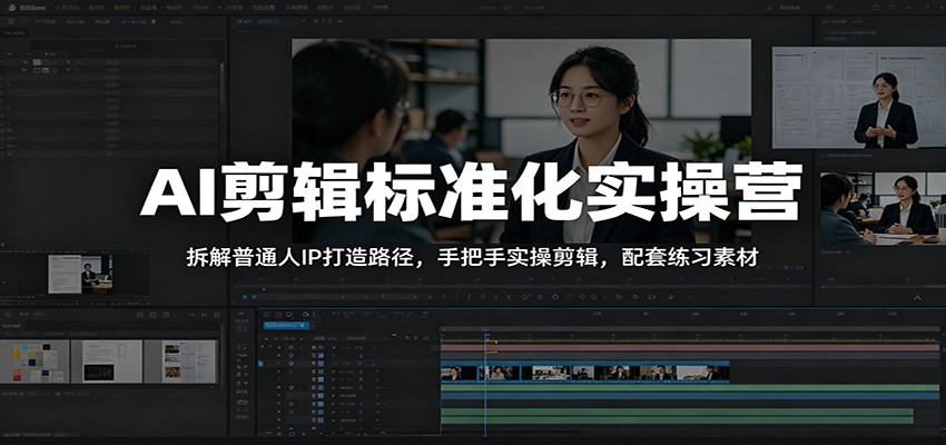 AI剪辑标准化实操营：拆解普通人IP打造路径，手把手实操剪辑，配套练习素材-hcnxn