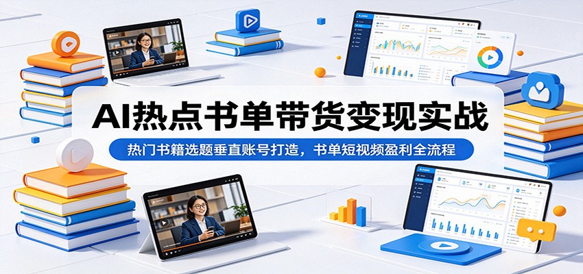 AI热点书单带货变现实战：热门书籍选题垂直账号打造，书单短视频盈利全流程-hcnxn