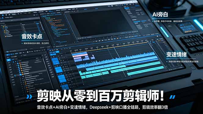 剪映从零到百万剪辑师！音效卡点+AI旁白+变速情绪，Deepseek+剪映口播全链路，剪辑效率翻3倍-hcnxn