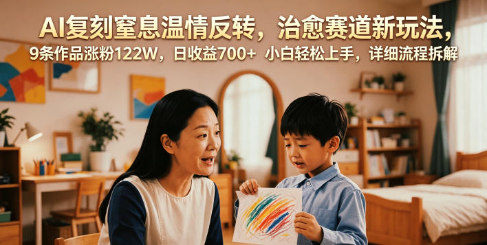 AI复刻窒息温情反转，治愈赛道新玩法，9条作品涨粉122W，日收益700+ 小白轻松上手，详细流程拆解-hcnxn
