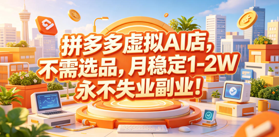 拼多多虚拟AI店，不需选品，月稳定1-2W，永不失业副业！【揭秘】-hcnxn
