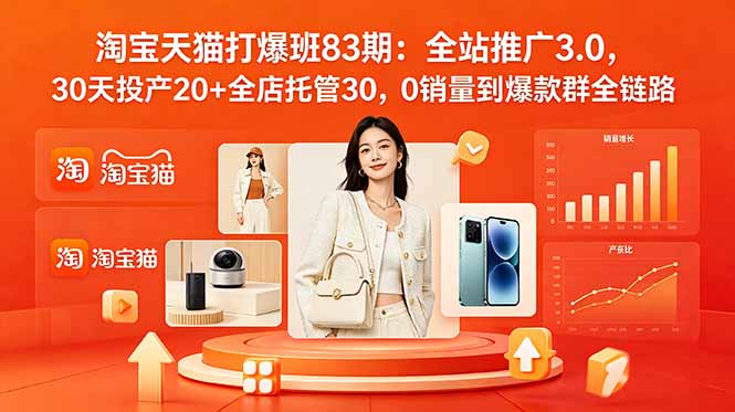 2026淘宝天猫打爆班83期：全站推广3.0，30天投产20+全店托管30，0销量到爆款群全链路-hcnxn
