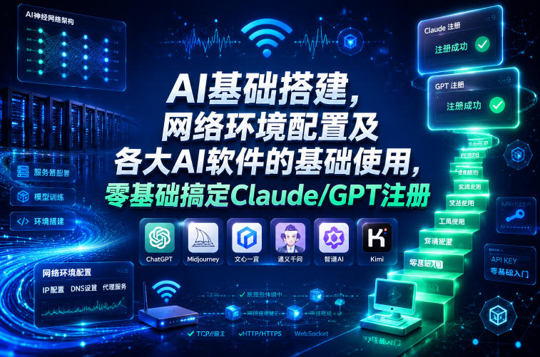 AI基础搭建，网络环境配置及各大AI软件的基础使用，零基础搞定Claude/GPT注册-hcnxn