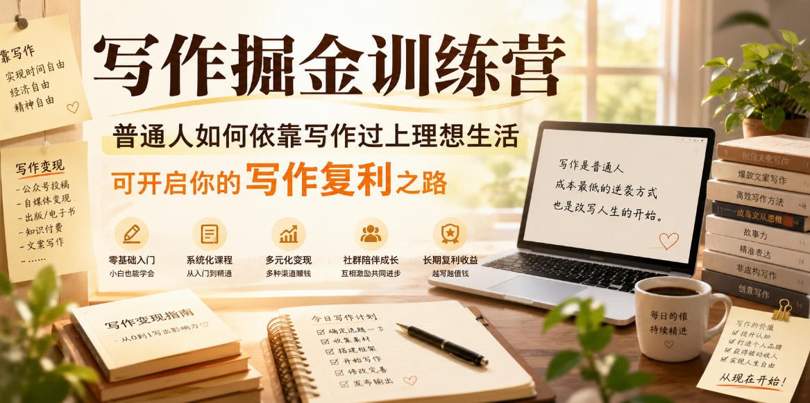 写作掘金训练营，普通人如何依靠写作过上理想生活，可开启你的写作复利之路(更新6月)-hcnxn