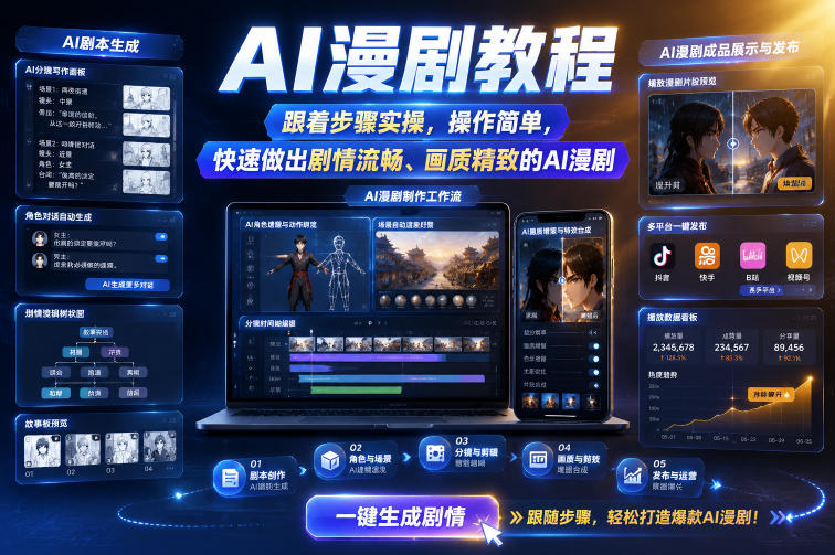AI漫剧教程，跟着步骤实操，操作简单，快速做出剧情流畅、画质精致的AI漫剧-hcnxn